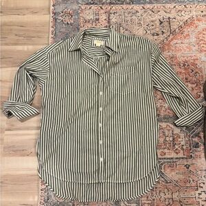 Maeve Green and White Striped Oversize Button Down